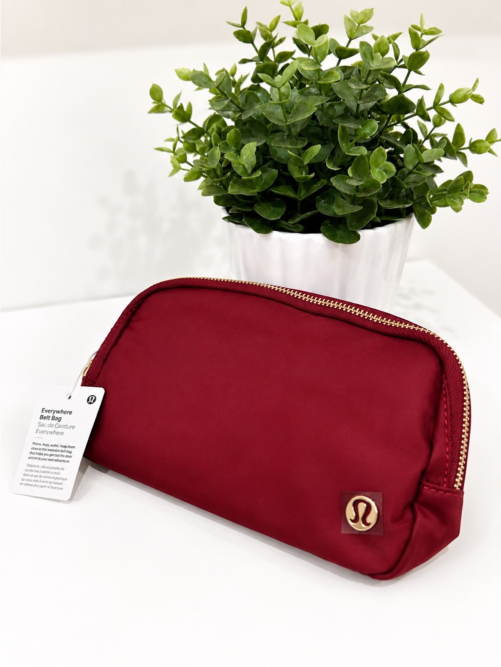 lululemon athletica Monogram Everywhere Belt Bag Burgundy with Gold Zip